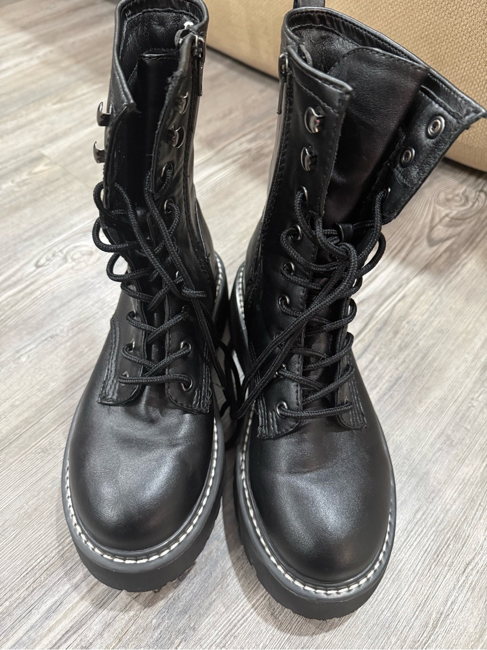 wild fable Black Chunky Lace-Up Platform Combat Boots - Picture 4 of 4